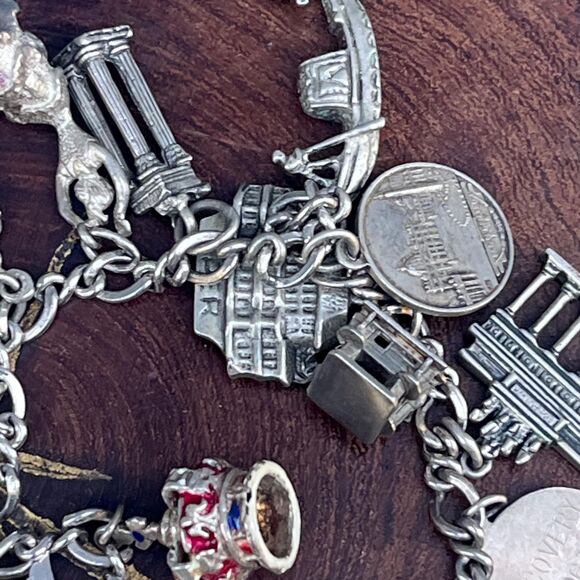 Vintage Charm Bracelet Sterling Silver European Vacation Jewelry 1950s charms - Picture 5 of 7